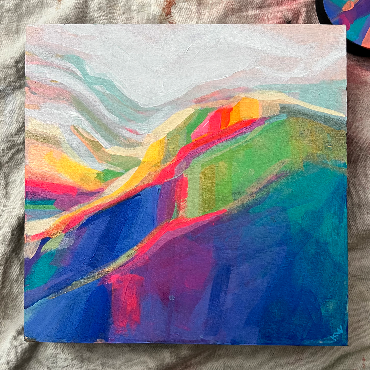 Peinture à l'huile 'Banff's Equinox', panneau de bouleau 16 x 16