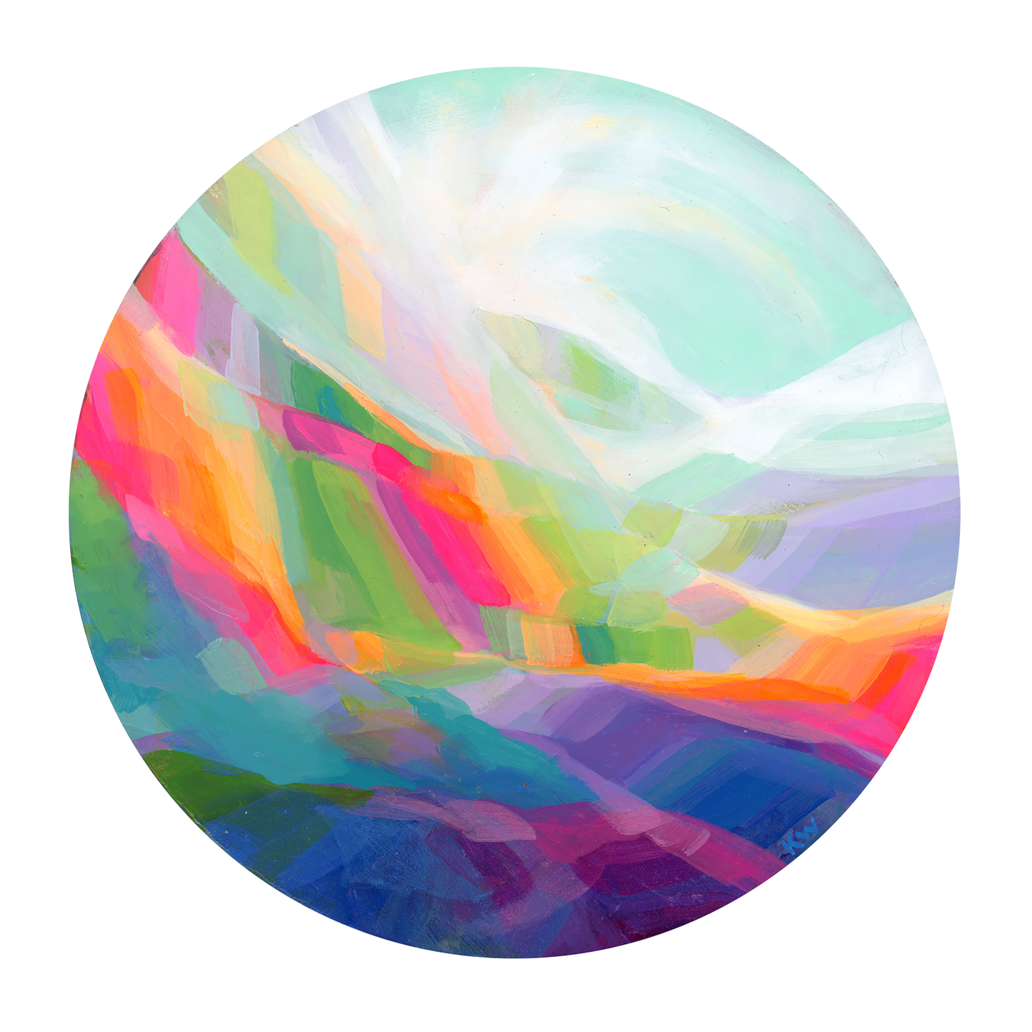 ‘Spindrift’ acrylic painting 10" Round Wood Panel *