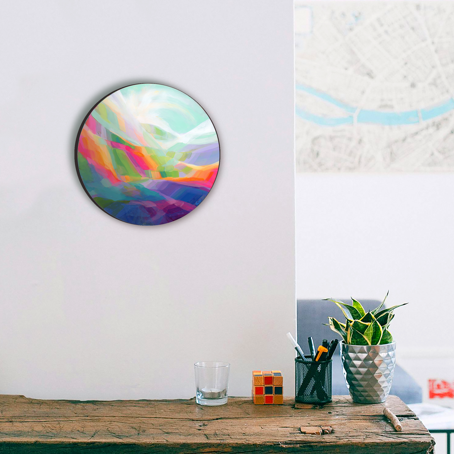 ‘Spindrift’ acrylic painting 10" Round Wood Panel *