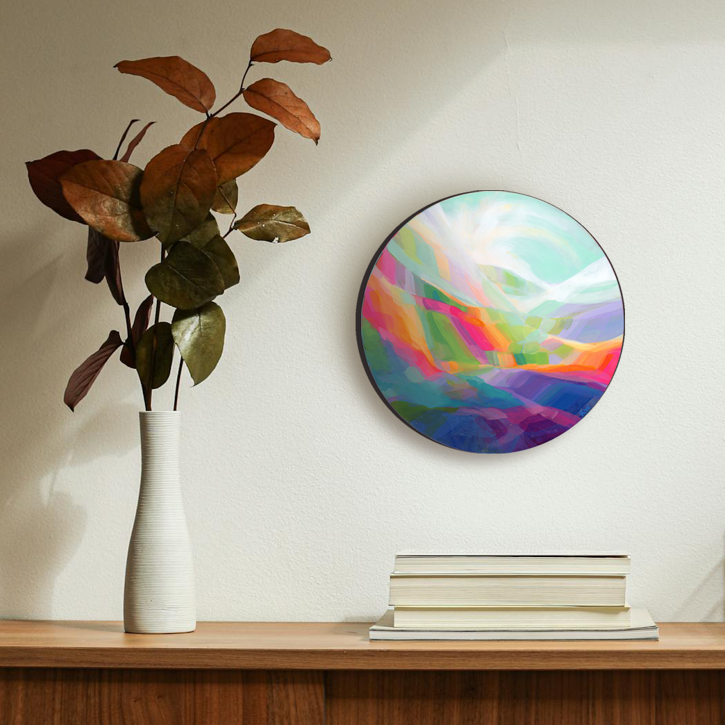 ‘Spindrift’ acrylic painting 10" Round Wood Panel *
