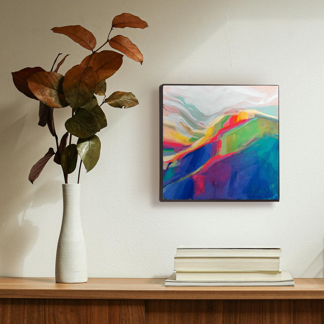 Peinture à l'huile 'Banff's Equinox', panneau de bouleau 16 x 16