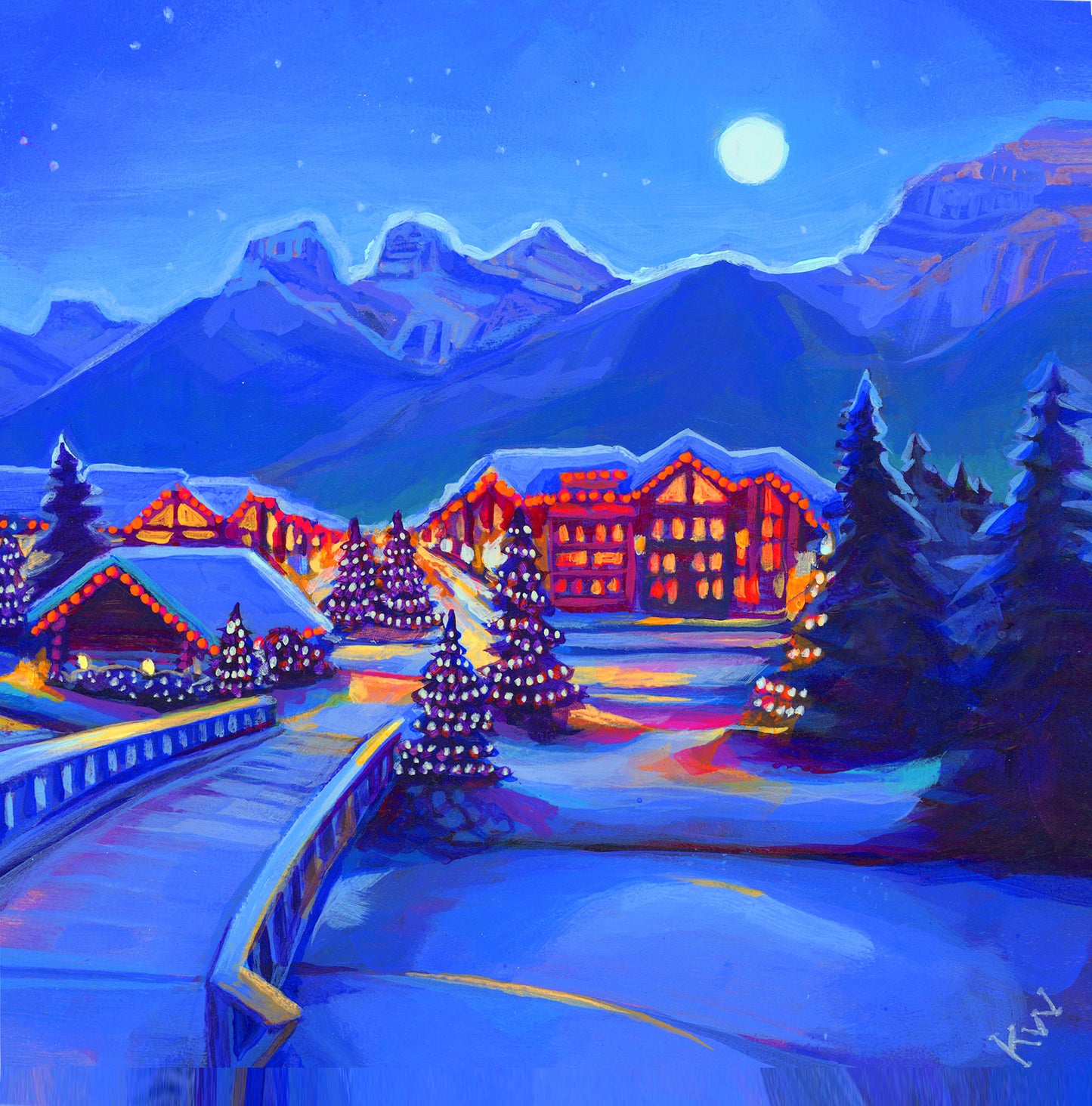 Peinture à l'huile 'Banff's Equinox', panneau de bouleau 16 x 16