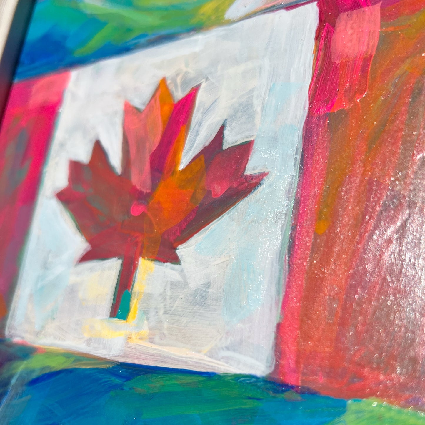 ‘Oh Canada 4’ framed acrylic painting 6” x 6” masonite panel