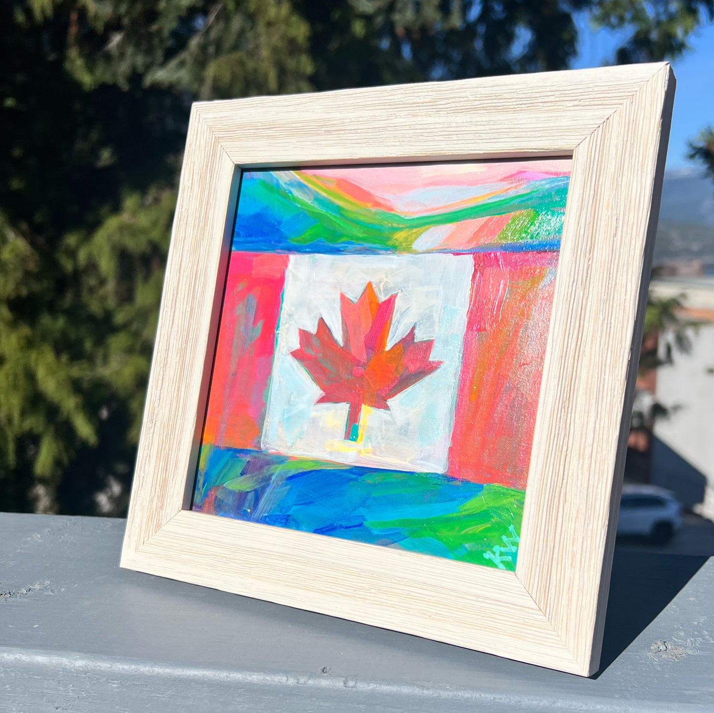 ‘Oh Canada 4’ framed acrylic painting 6” x 6” masonite panel