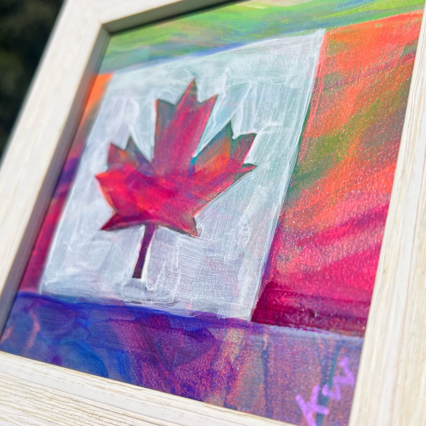 ‘Oh Canada 3’ framed acrylic painting 5” x 5” masonite panel