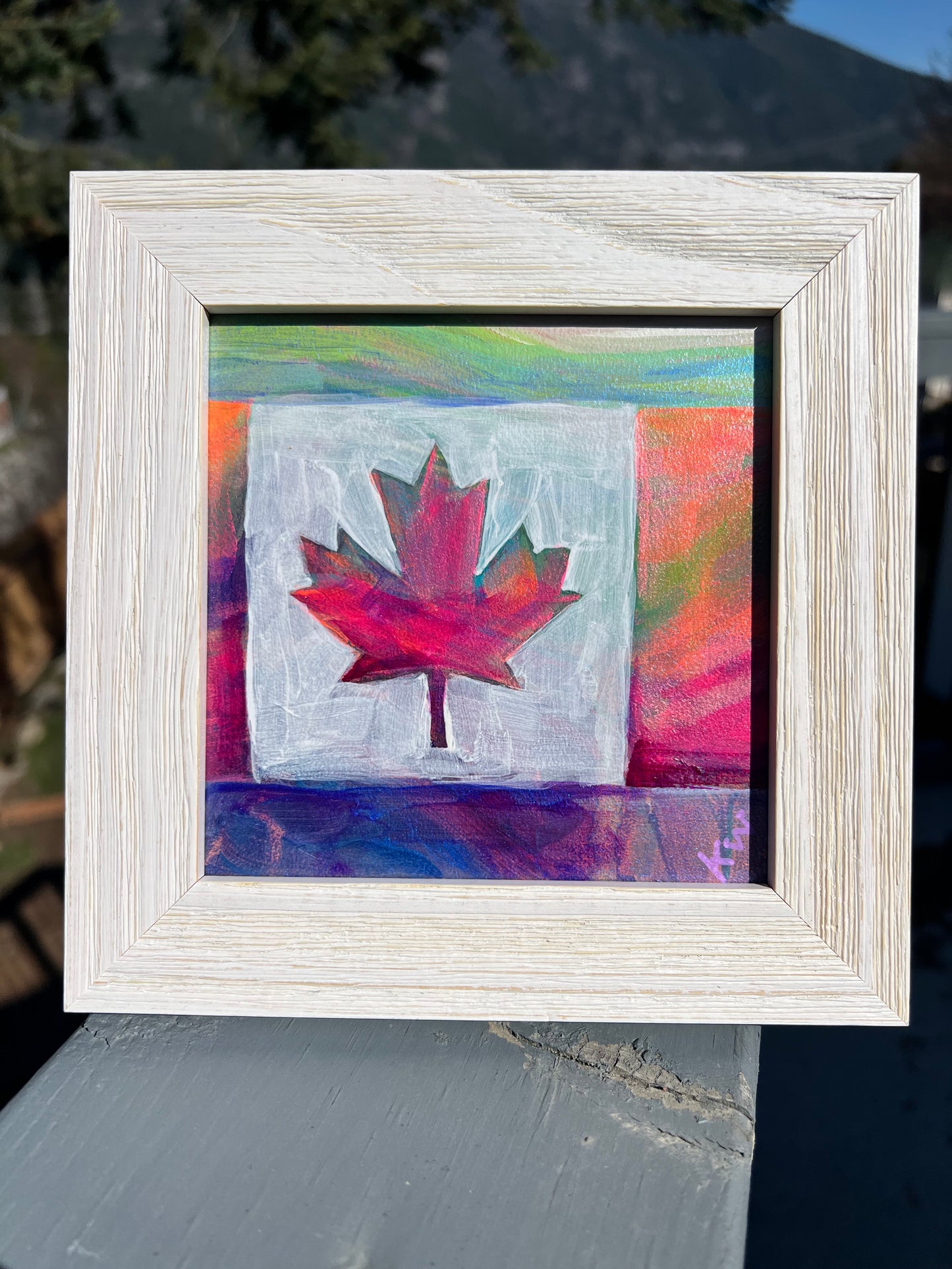 ‘Oh Canada 3’ framed acrylic painting 5” x 5” masonite panel
