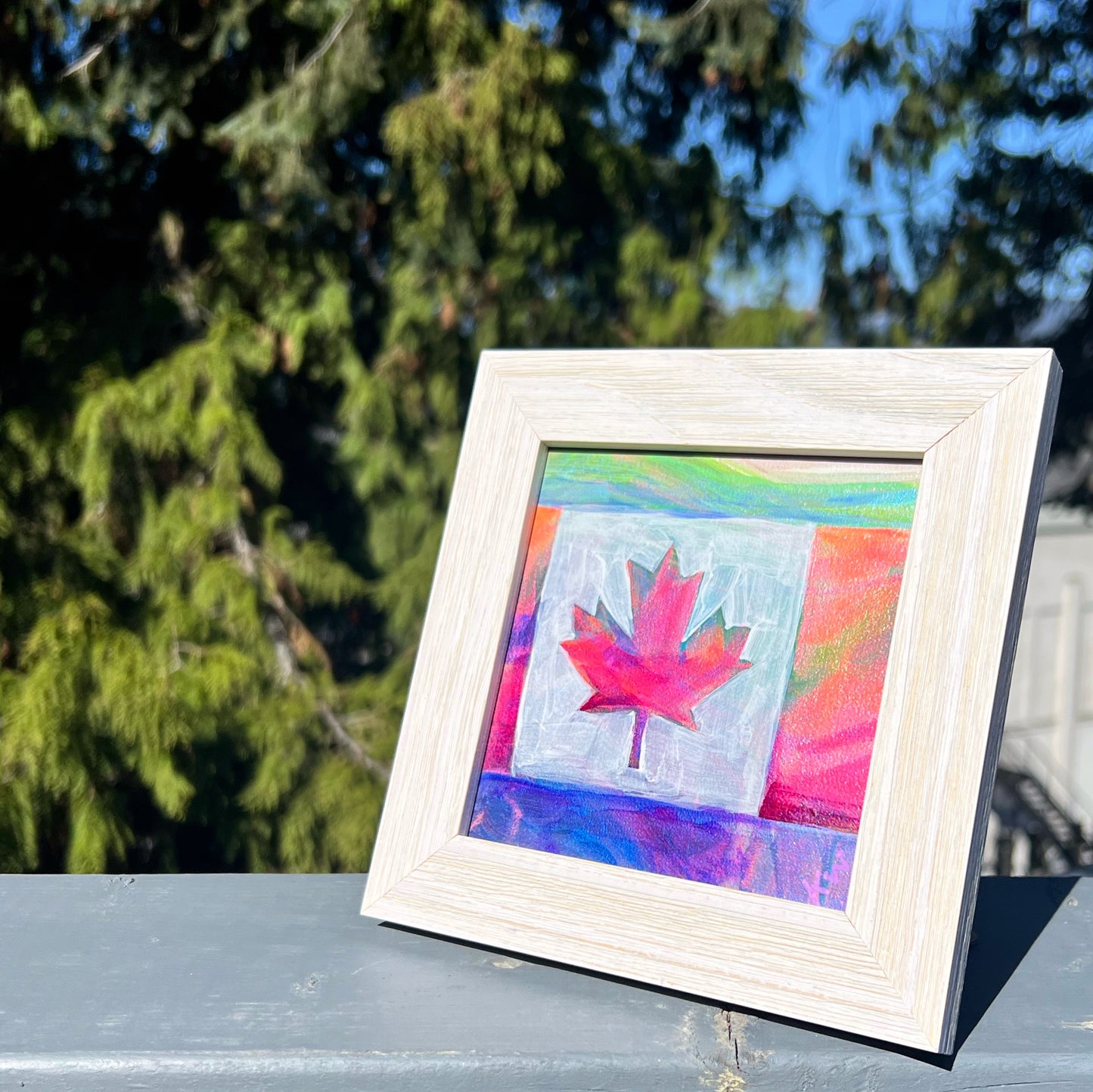 ‘Oh Canada 3’ framed acrylic painting 5” x 5” masonite panel
