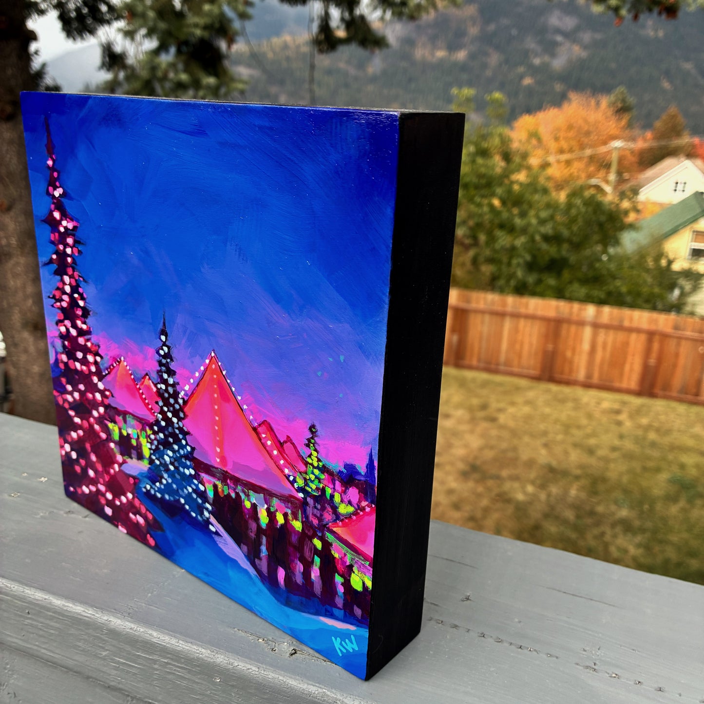 Peinture à l'huile 'Banff's Equinox', panneau de bouleau 16 x 16