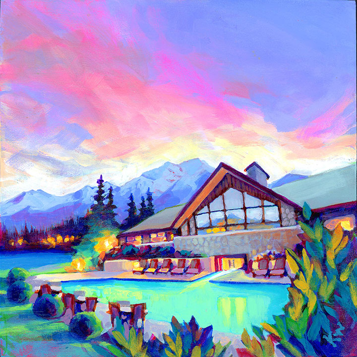Peinture à l'huile 'Banff's Equinox', panneau de bouleau 16 x 16