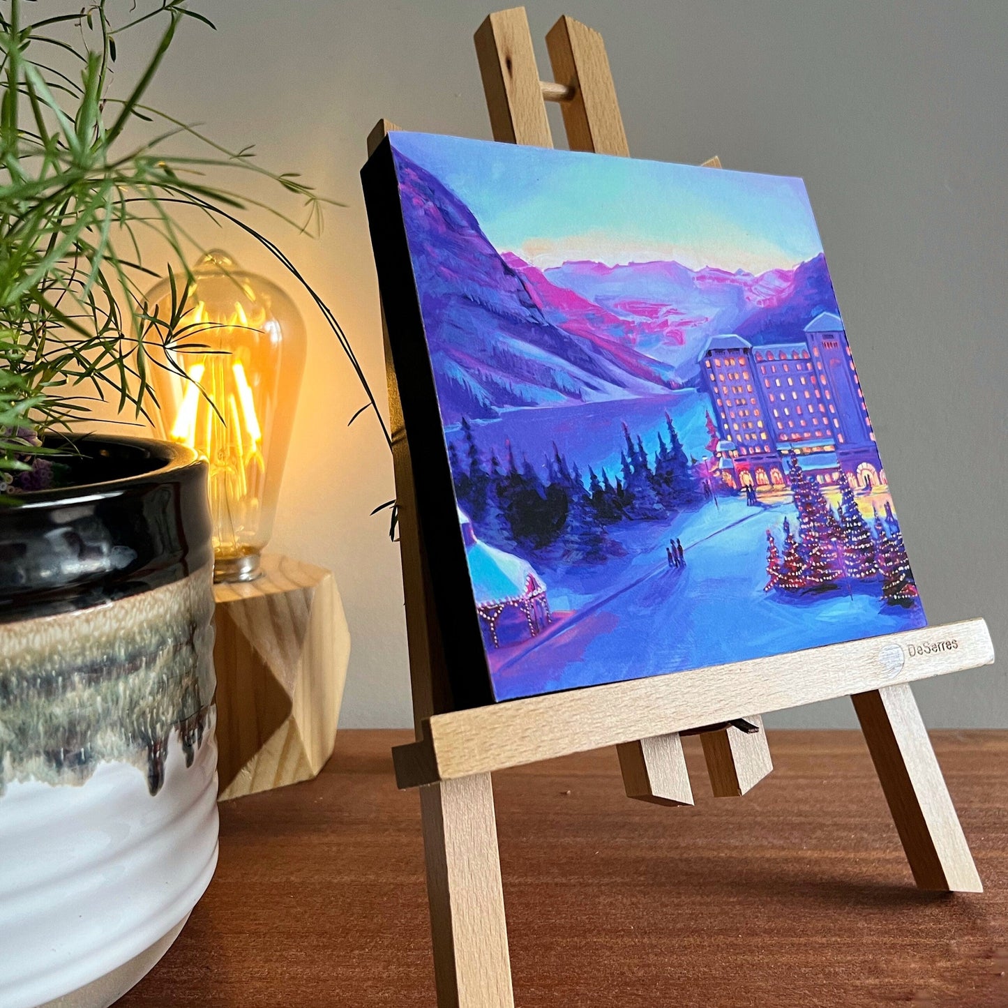 « Une nuit tranquille au château » Lake Louise, édition limitée, 6 x 6, montage encastré
