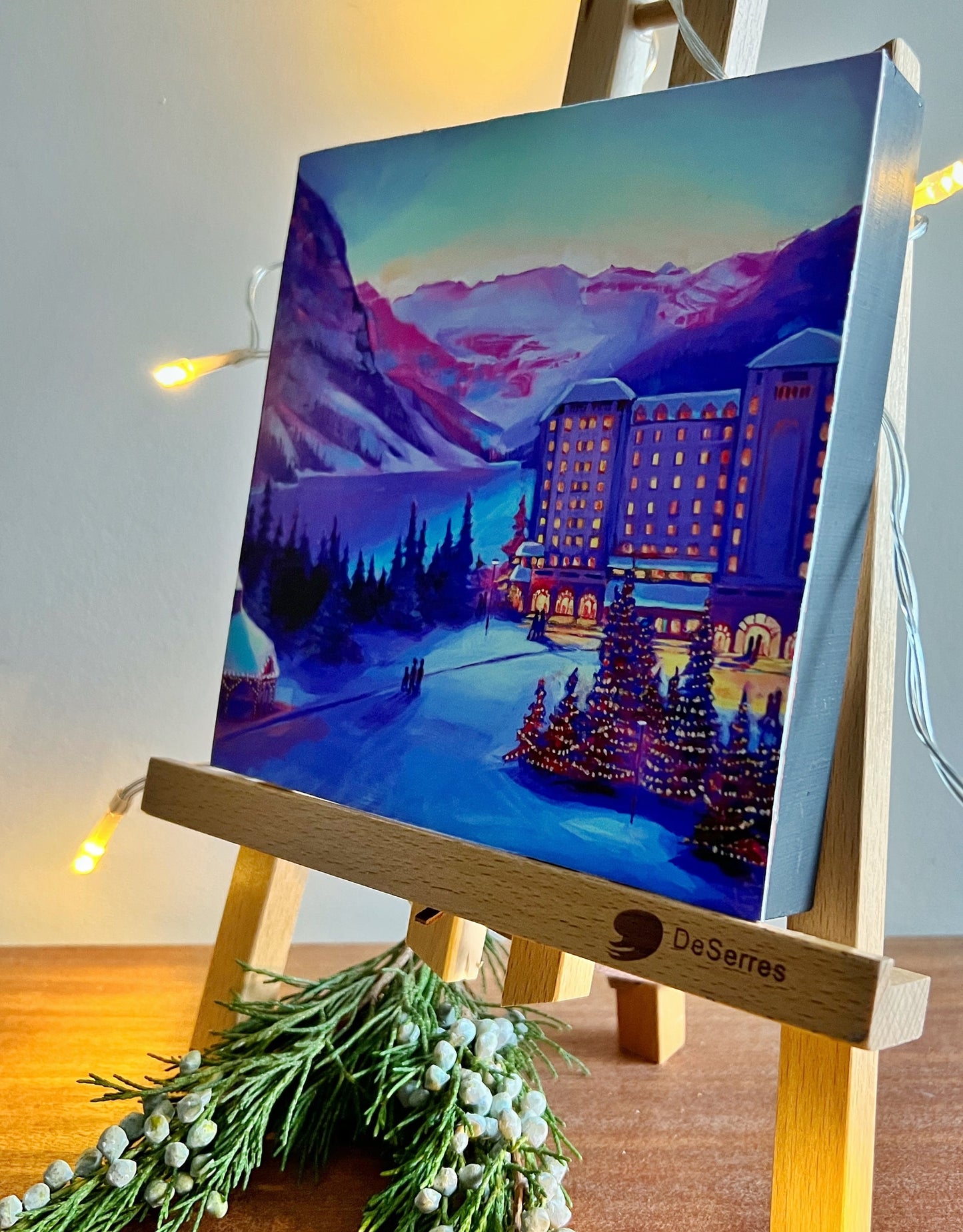 « Une nuit tranquille au château » Lake Louise, édition limitée, 6 x 6, montage encastré