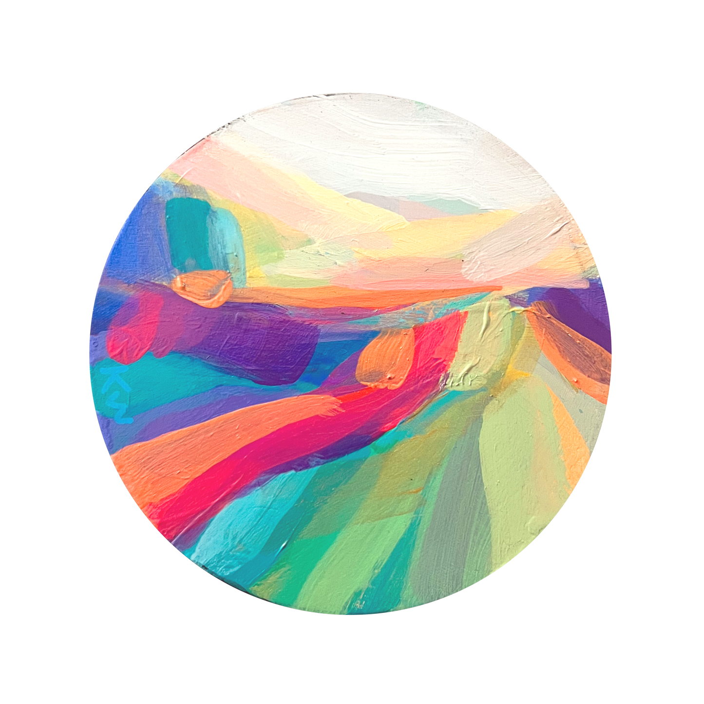 ‘Polychrome Mini #7’ acrylic painting 4" Round Maple Panel