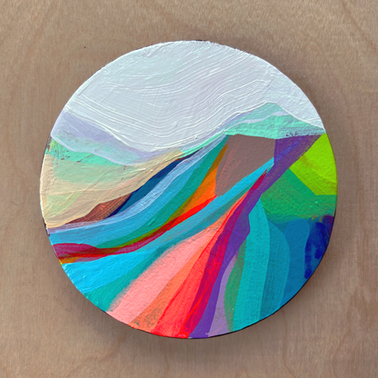 ‘Polychrome Mini #1’ acrylic painting 4" Round Maple Panel