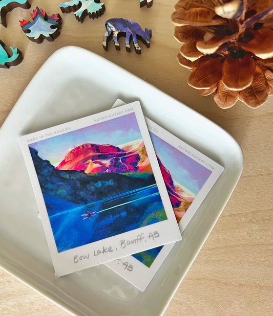 Vinyl Polaroid Sticker - Sunrise Paddle on Bow Lake, Banff National Park