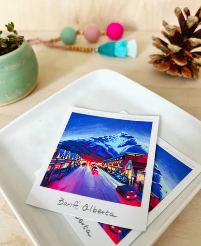 Vinyl Polaroid Sticker - Festive Banff Avenue, Banff National Park