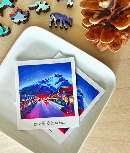 Vinyl Polaroid Sticker - Festive Banff Avenue, Banff National Park