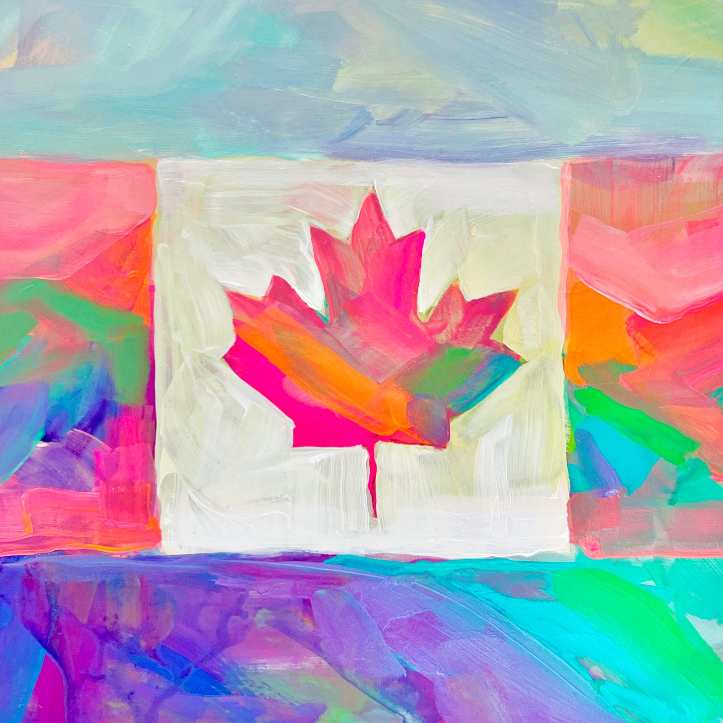 ‘Oh Canada’ framed acrylic painting 8”x8” masonite panel