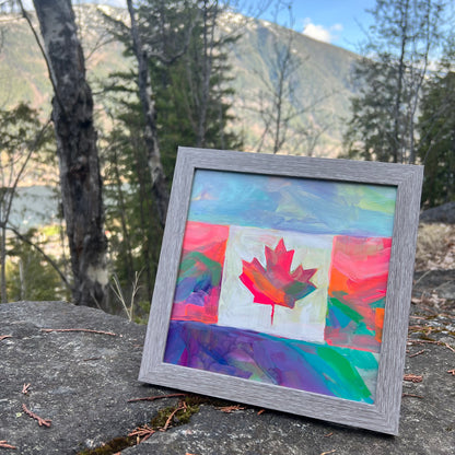 ‘Oh Canada’ framed acrylic painting 8”x8” masonite panel