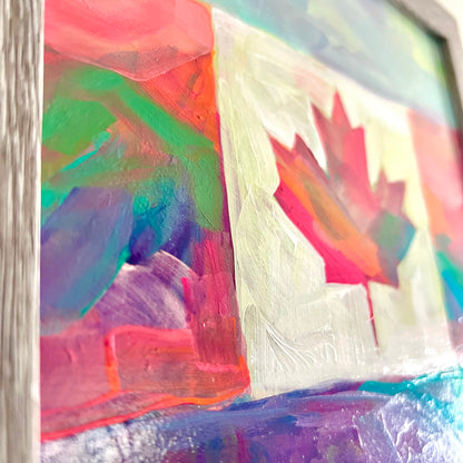 ‘Oh Canada’ framed acrylic painting 8”x8” masonite panel