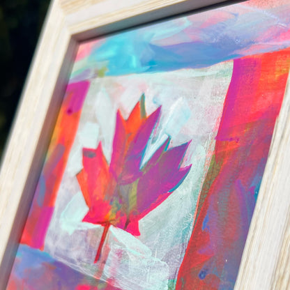 ‘Oh Canada 2’ framed acrylic painting 5” x 5” masonite panel