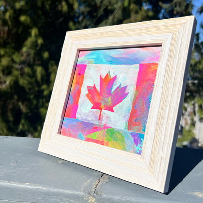 ‘Oh Canada 2’ framed acrylic painting 5” x 5” masonite panel