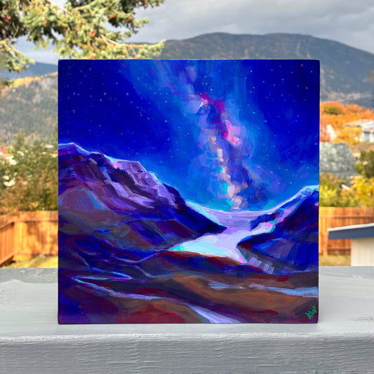 Peinture à l'huile 'Banff's Equinox', panneau de bouleau 16 x 16