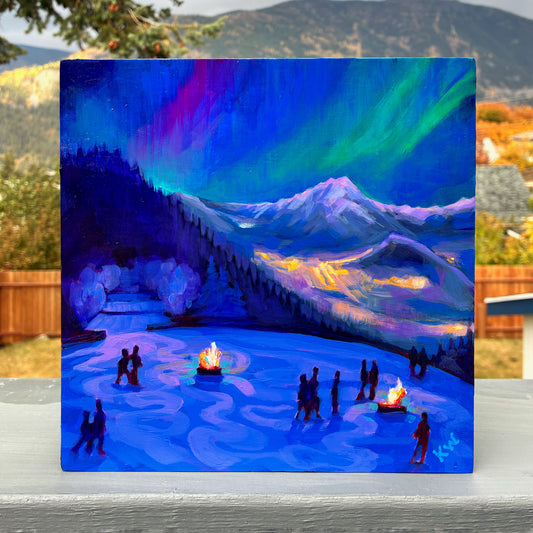 Peinture à l'huile 'Banff's Equinox', panneau de bouleau 16 x 16