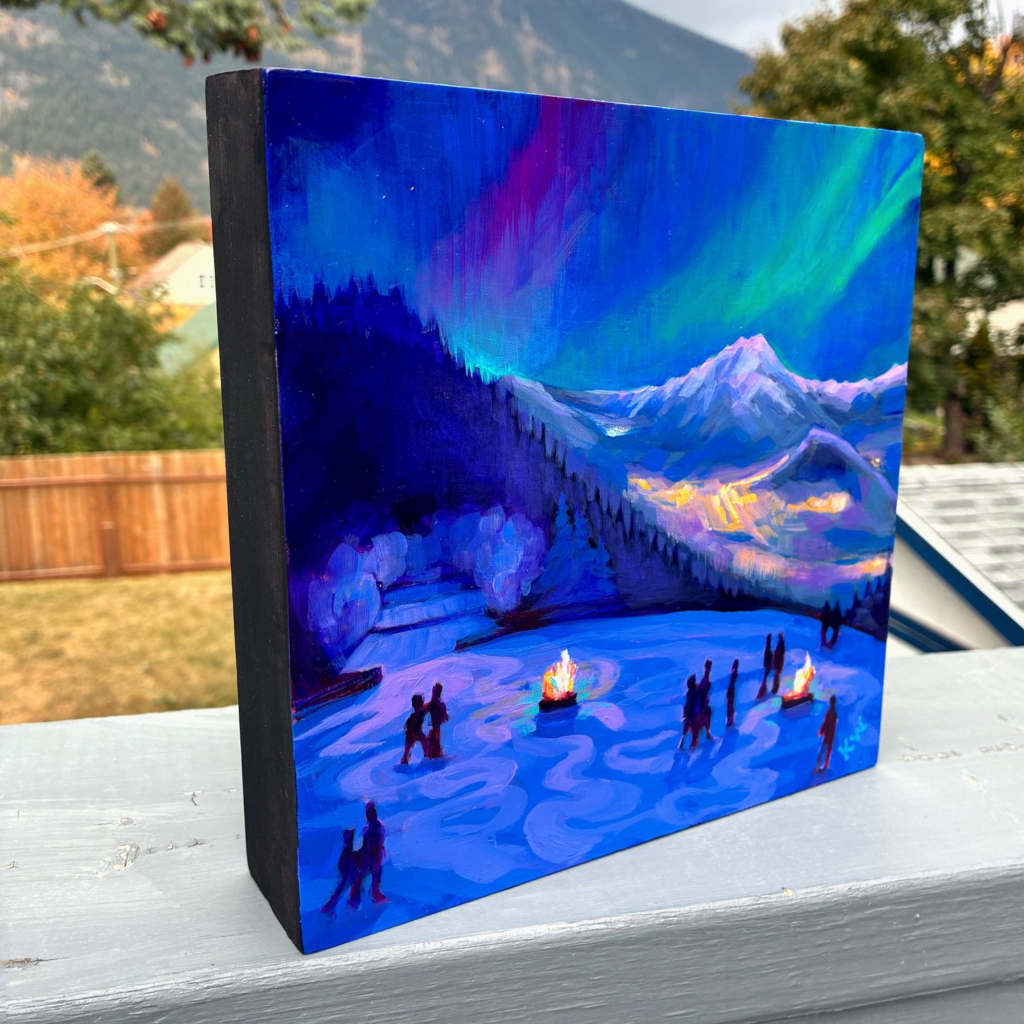 Peinture à l'huile 'Banff's Equinox', panneau de bouleau 16 x 16