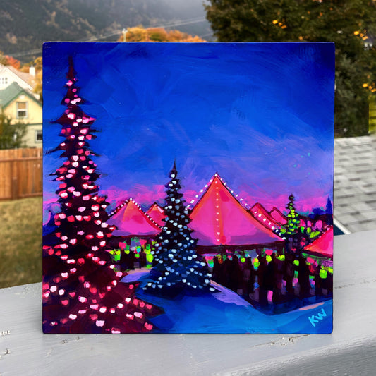 Peinture à l'huile 'Banff's Equinox', panneau de bouleau 16 x 16