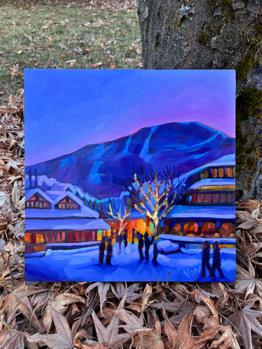 Peinture à l'huile 'Banff's Equinox', panneau de bouleau 16 x 16