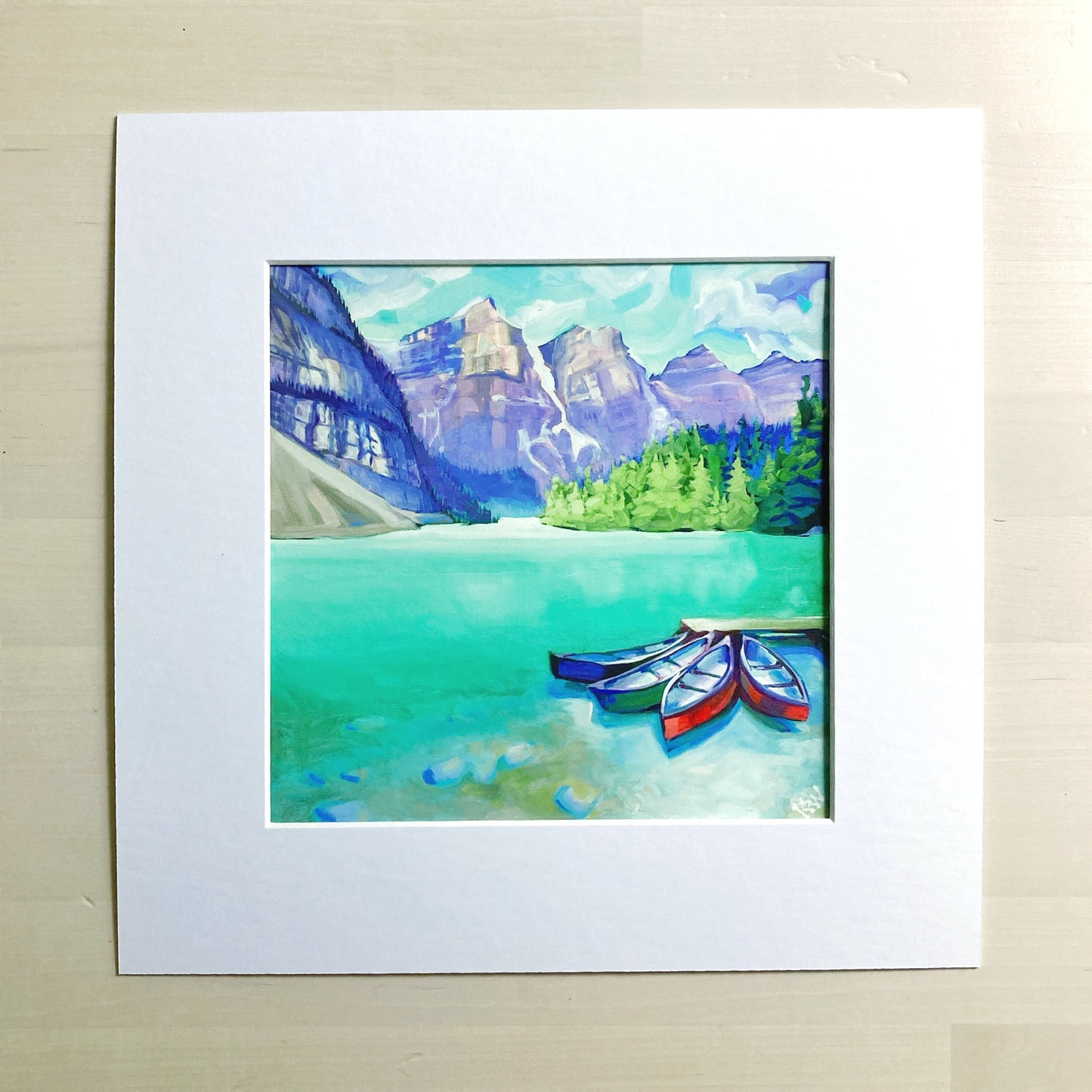 'Rock Flour' Blue Moraine Lake Matted Art Print 8x8