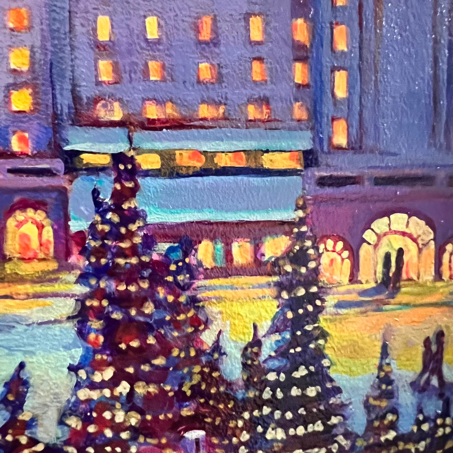 « Une nuit tranquille au château » Lake Louise, peinture à l'huile 12 x 12 panneau de bouleau