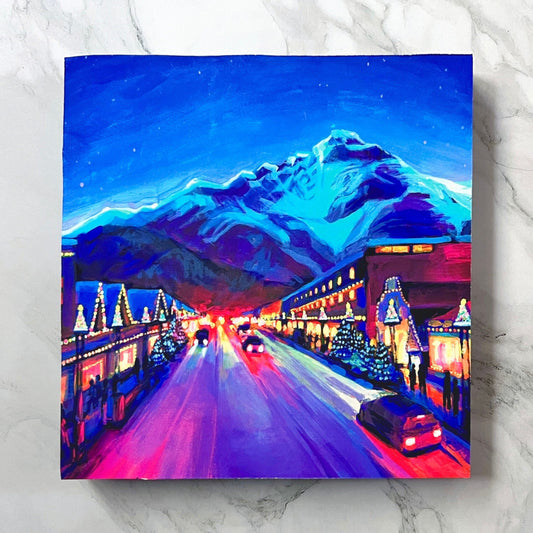 'Festive Banff Avenue' Flush Mount Print 6x6 Panel