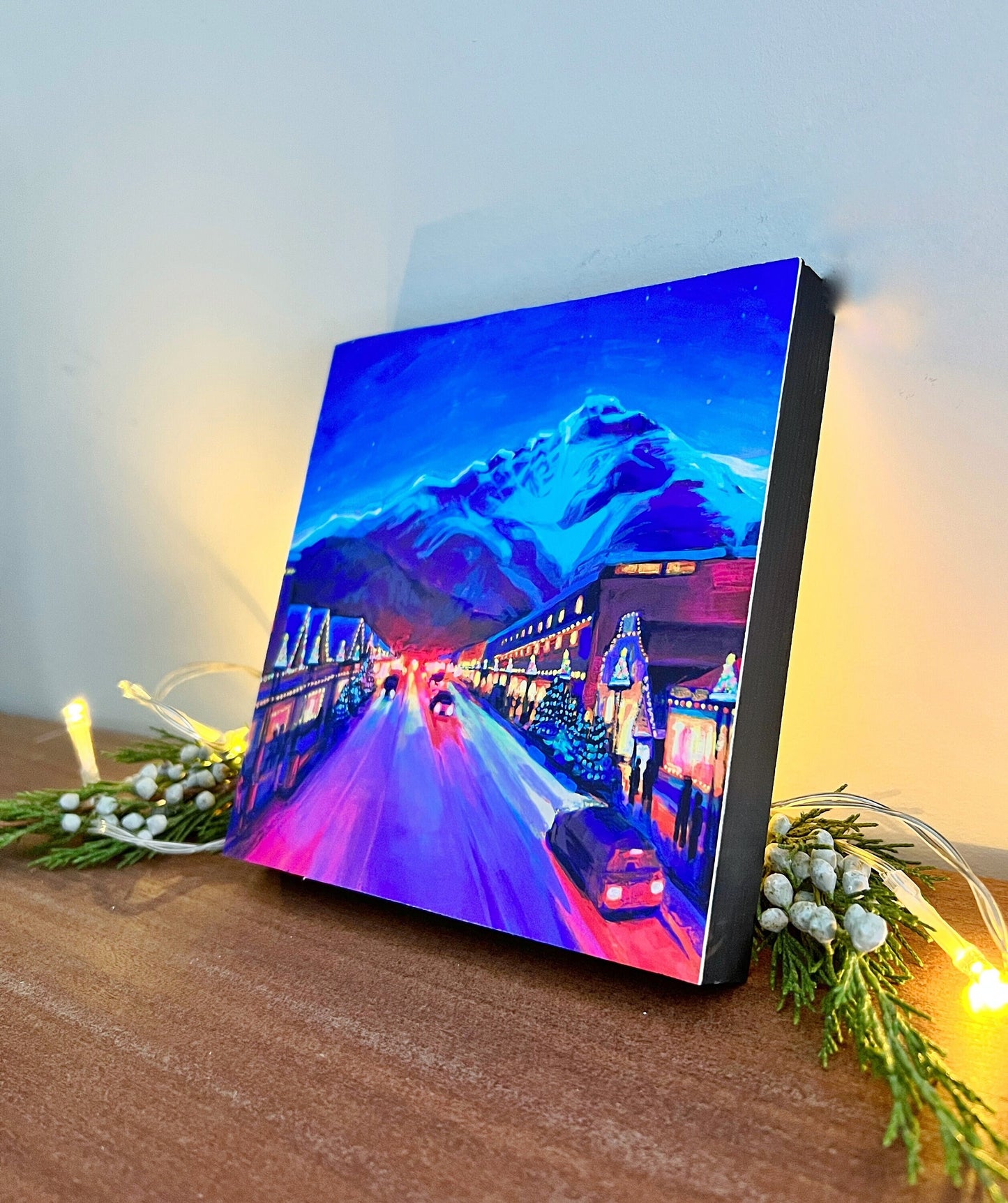 'Festive Banff Avenue' Flush Mount Print 6x6 Panel