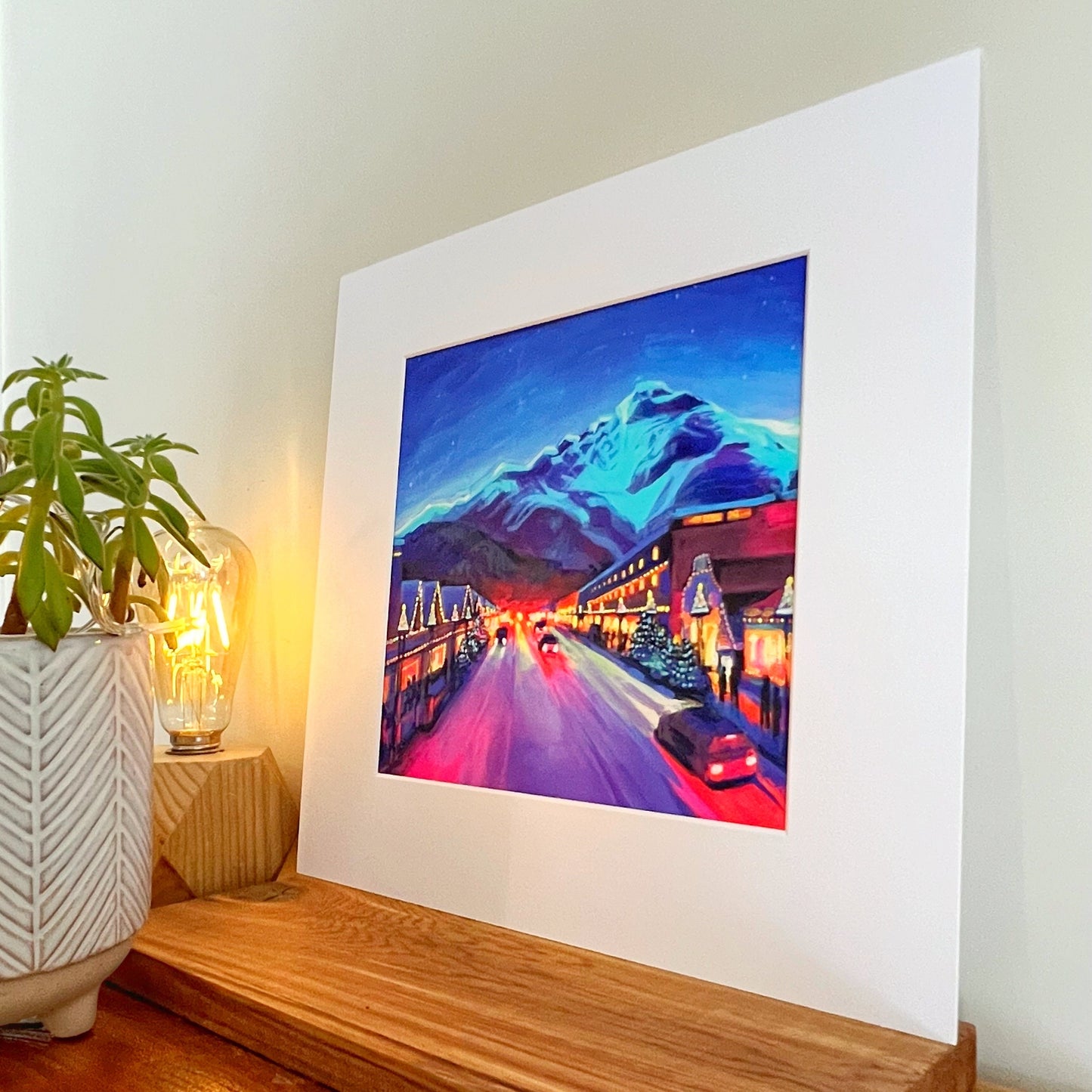 'Festive Banff Avenue' Matted Art Print 8”x8”